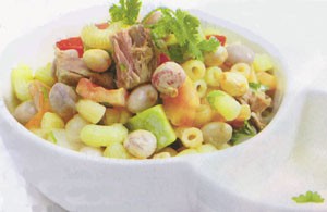 Nui trộn đậu cúc, cá ngừ